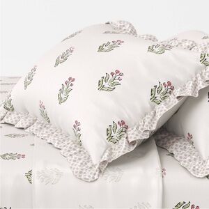 Twin 310 Thread Count Teen Block Print Ruffle Sheet Set Pink/Cream Studio McGee